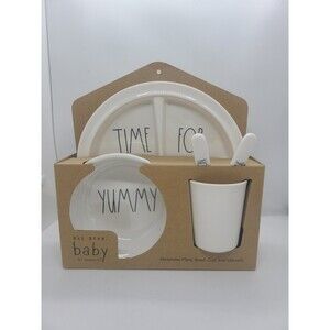 Rae Dunn Baby TIME FOR SNACKS YUMMY SIP 5 Gift Set Melamine Plate Bowl Toddlers